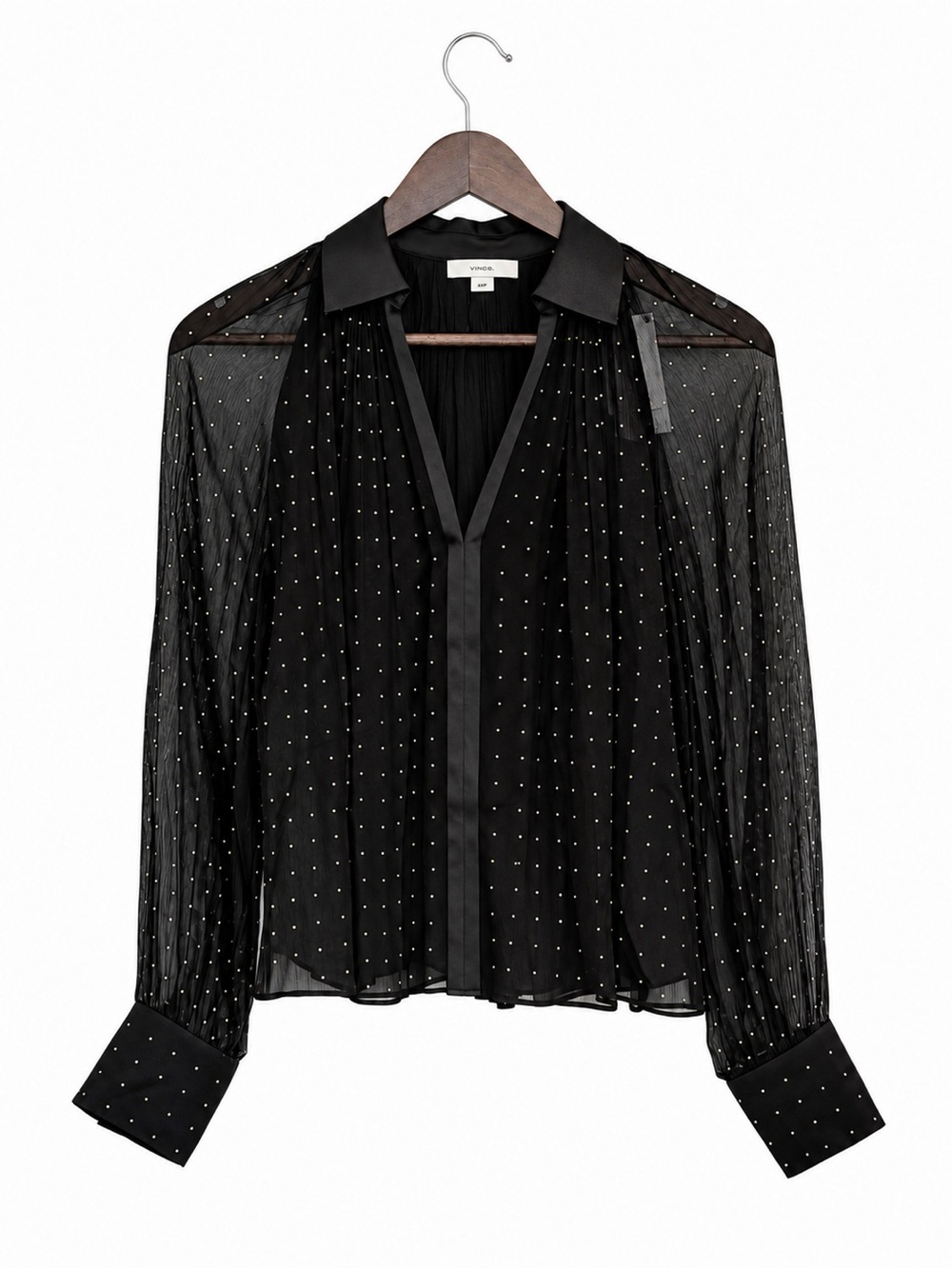 Vince Black Sheer Studded Button-Down Blouse